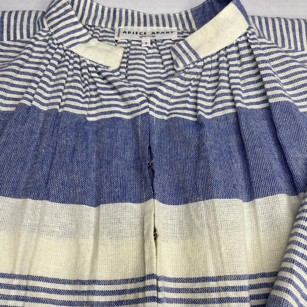 Apiece Apart womens Shirred Agata Top size 2 Cote Stripe Navy 100% Cotton - Picture 7 of 12
